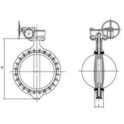 Wafer type butterfly valve with steel body and bronze disk and EPDM seat, DN700, PN10. PA300 series handle
